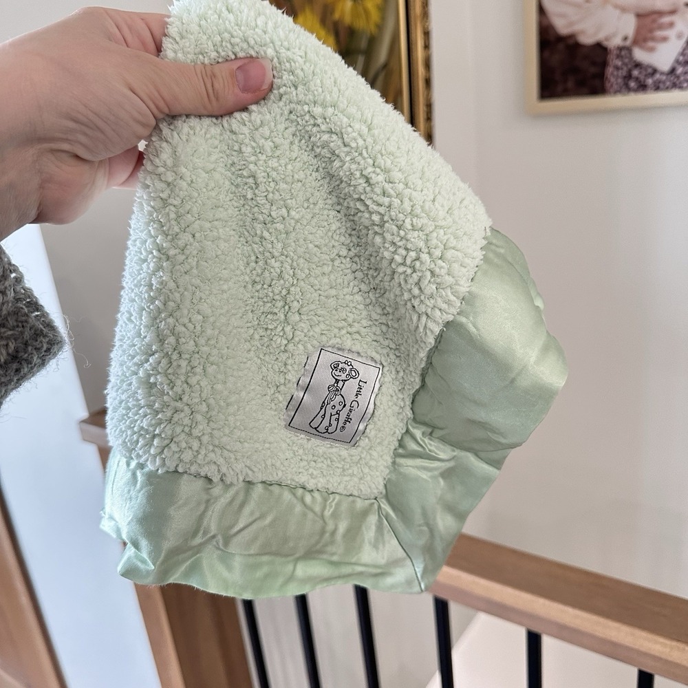 Little‎ Giraffe Sage Green Sherpa Satin Trim Security Blanket Lovey 15" RARE USA